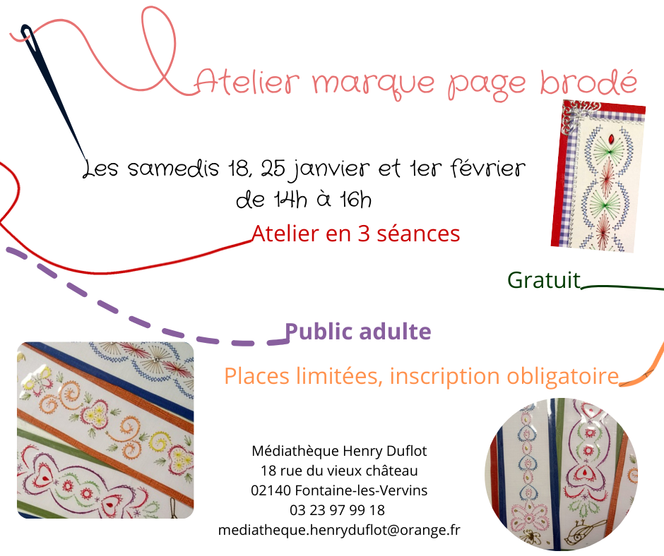 affiche atelier marque page brodé