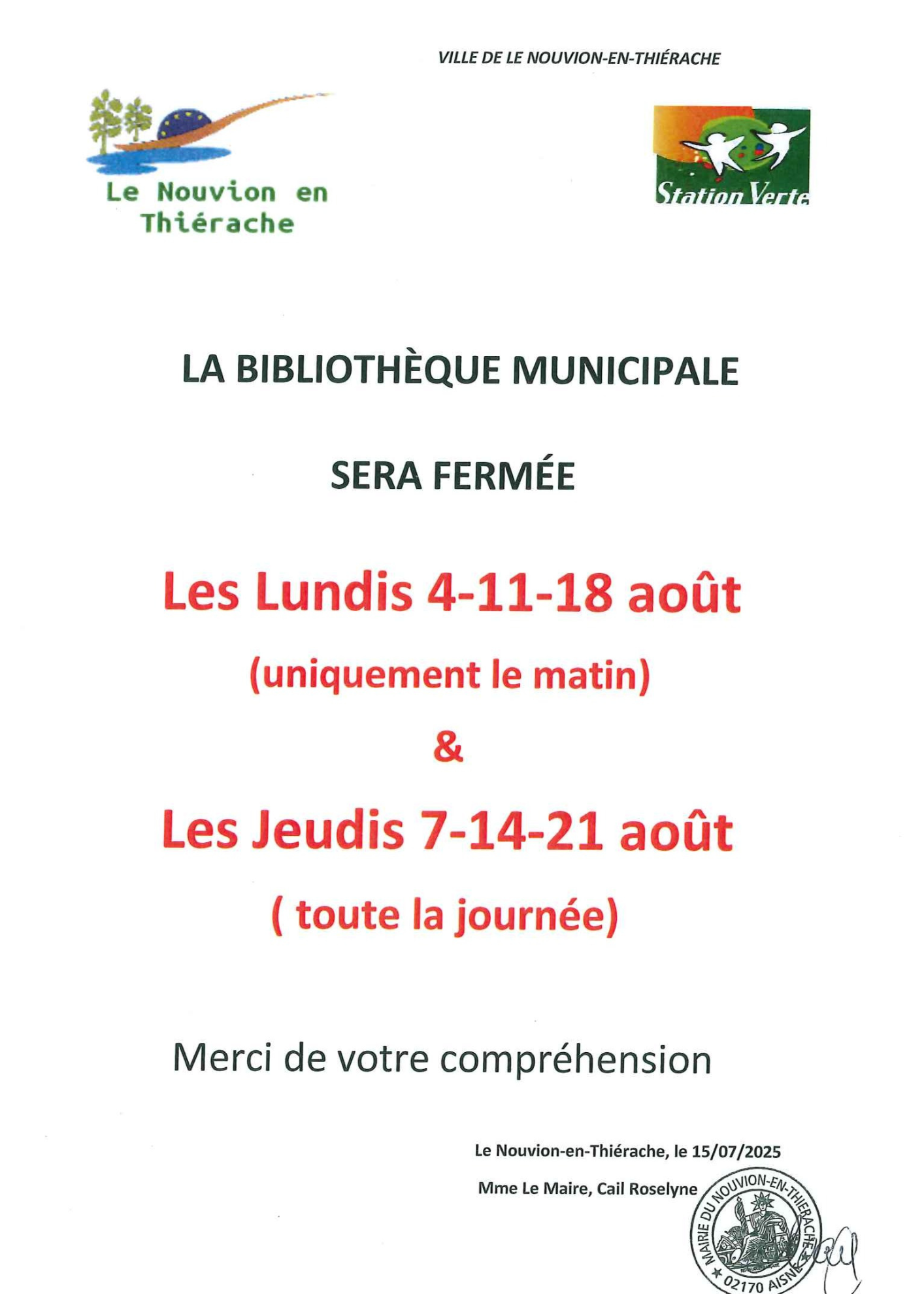 FERMETURE MEDIATHEQUE