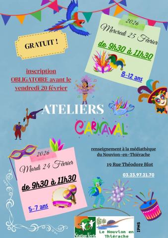 AFFICHE ATELIERS CARNAVAL MEDIATHEQUE