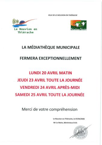affiche fermeture médiathèque