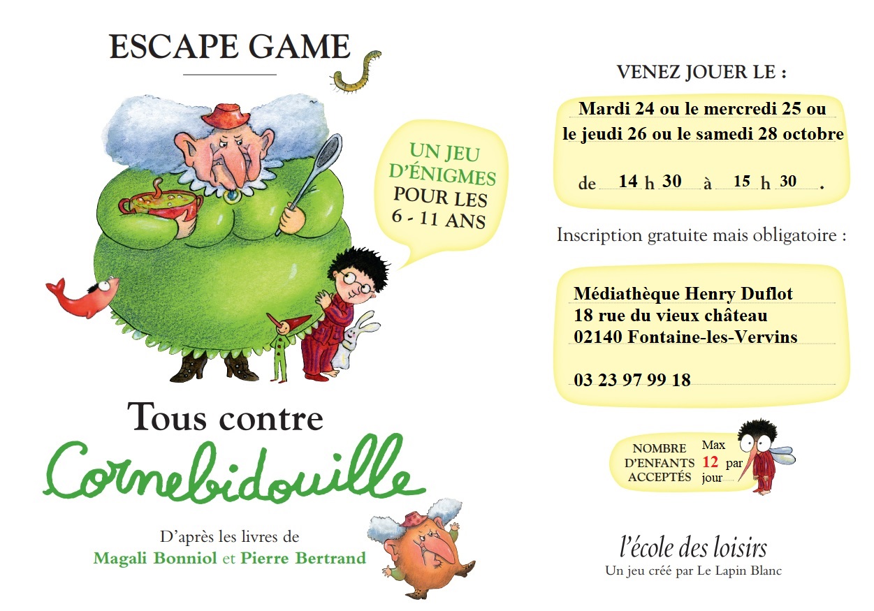 Affiche escape game "Tous contre Cornebidouille"